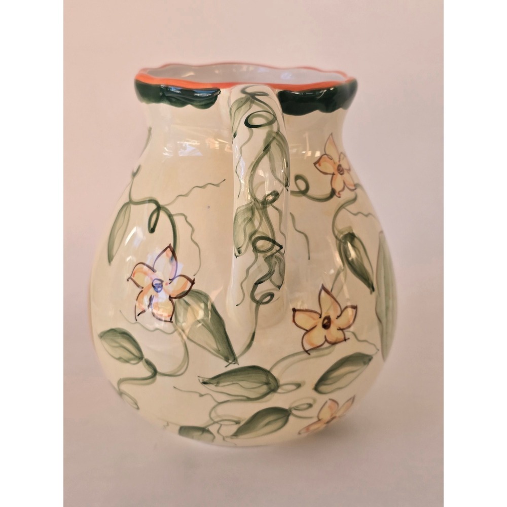 Ceramic Hand Painted Fruit Pitcher Pear Melon Floral Farmhouse Decor 7.25in - Picture 2 of 12